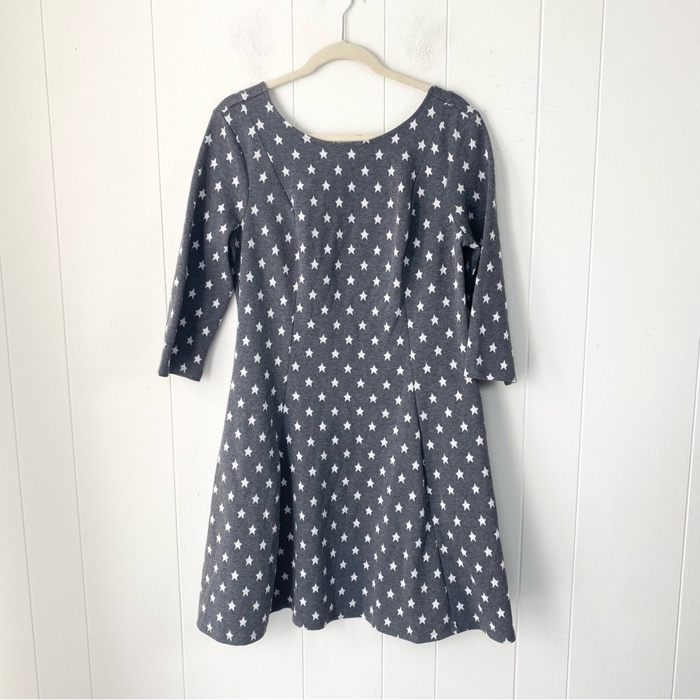 MODCLOTH Mini Dress Women Sz XL Gray Star Print 3/4 Sleeve A-Line Sheath Pleated - Picture 2 of 11